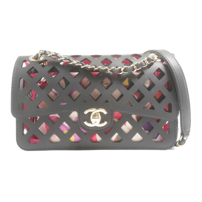 CHANEL 牛皮皮革See Through Flap金扣鏈帶肩背袋-0