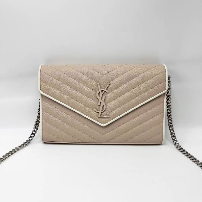 YSL 粉色拼白色信封包 98新配件塵袋-0