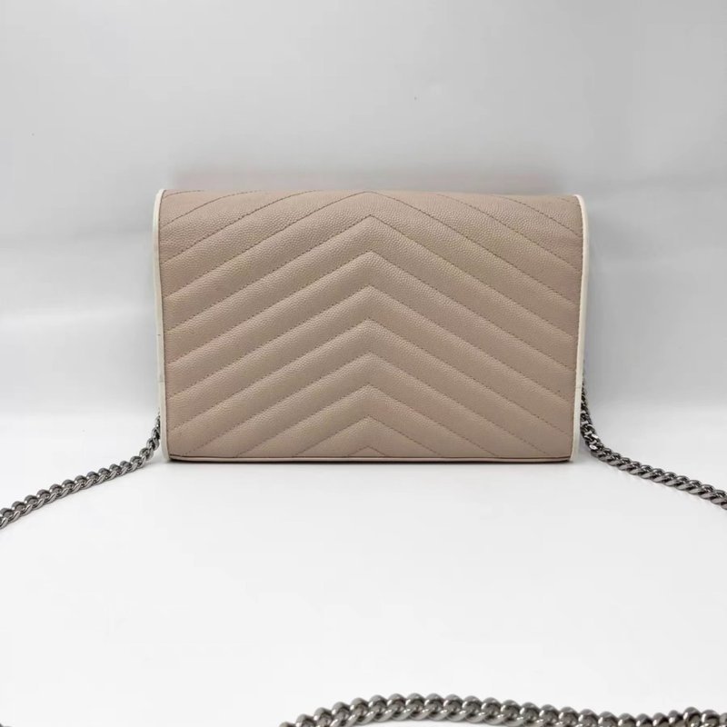 YSL 粉色拼白色信封包 98新配件塵袋-1