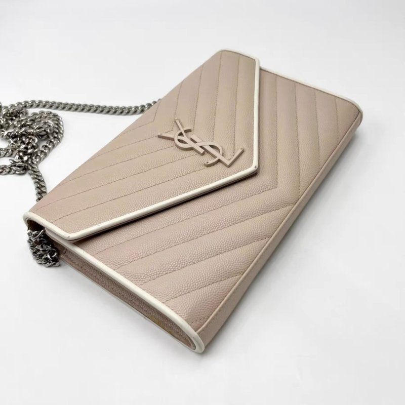 YSL 粉色拼白色信封包 98新配件塵袋-2