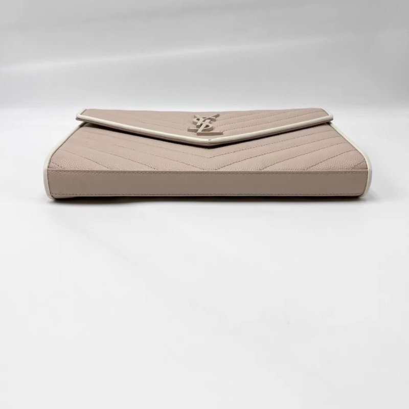 YSL 粉色拼白色信封包 98新配件塵袋-3