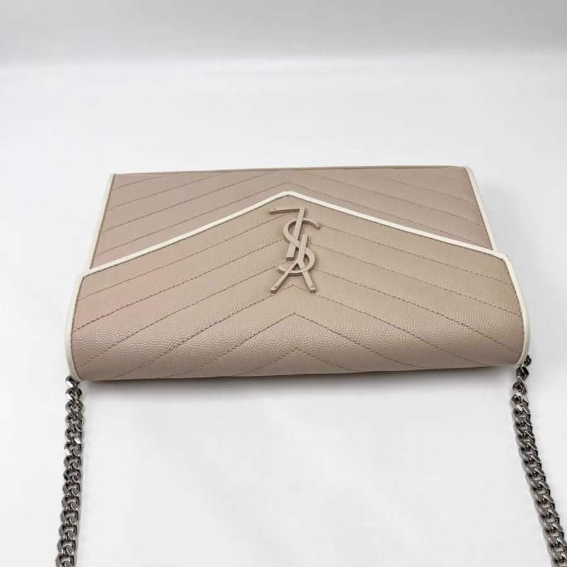 YSL 粉色拼白色信封包 98新配件塵袋-4