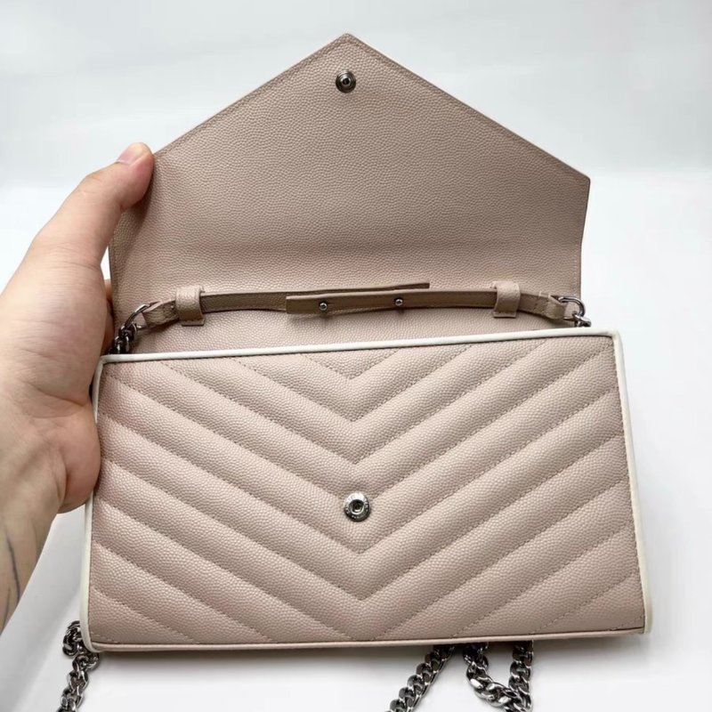 YSL 粉色拼白色信封包 98新配件塵袋-5