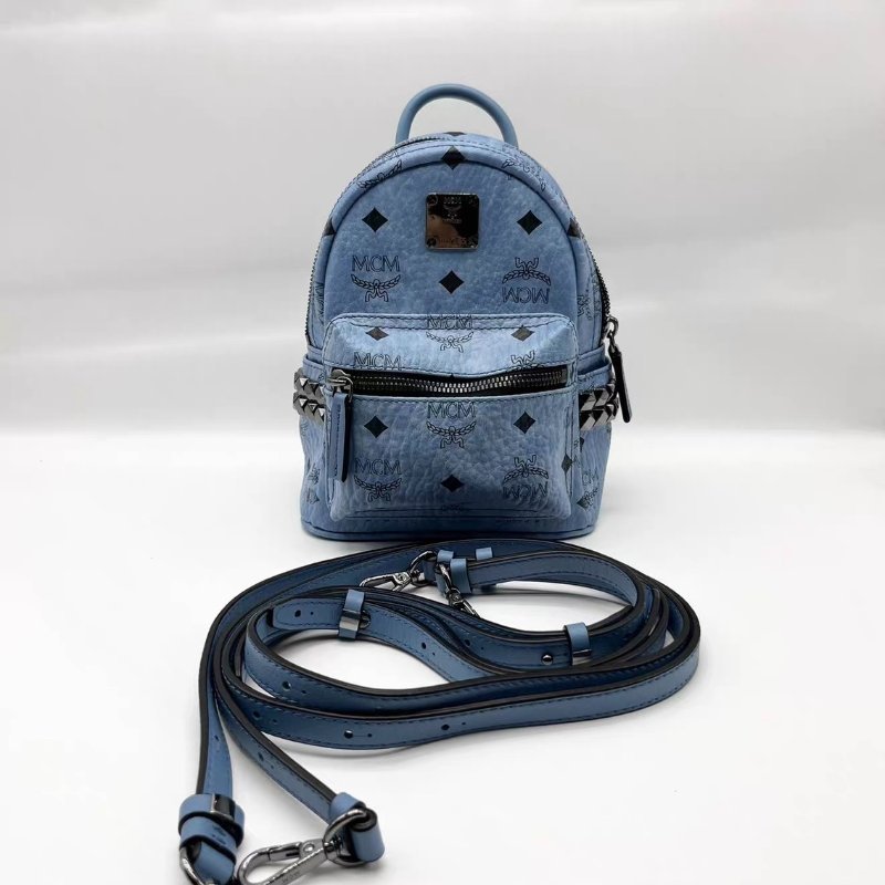 MCM 霧霾藍迷你後背包 98新-0