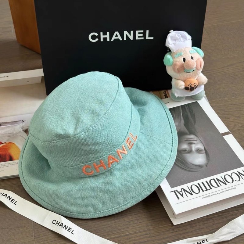 Chanel 湖水藍字母牛仔遮陽漁夫帽 S號 全新配件透明袋-3