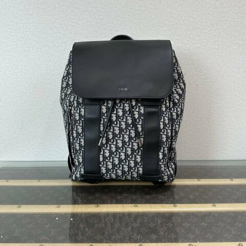 DIOR 老花拼黑銀扣抽繩後背包29.5*41*16 98新