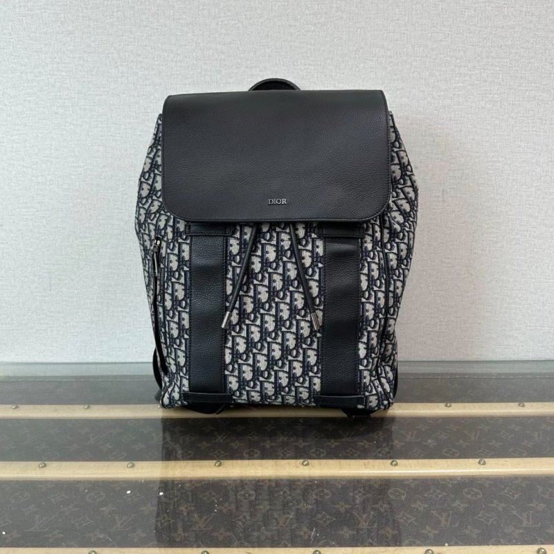 DIOR 老花拼黑銀扣抽繩後背包29.5*41*16 98新-0