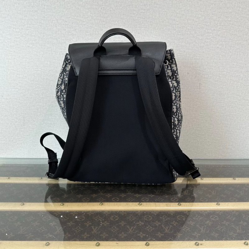 DIOR 老花拼黑銀扣抽繩後背包29.5*41*16 98新-2