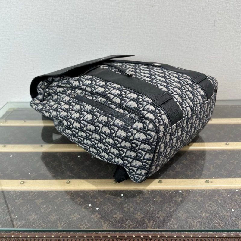 DIOR 老花拼黑銀扣抽繩後背包29.5*41*16 98新-3