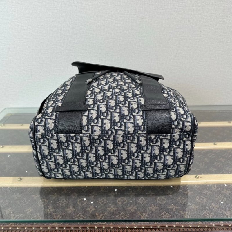 DIOR 老花拼黑銀扣抽繩後背包29.5*41*16 98新-4