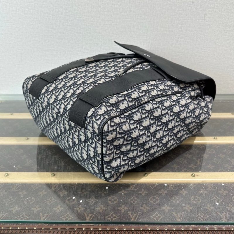 DIOR 老花拼黑銀扣抽繩後背包29.5*41*16 98新-5