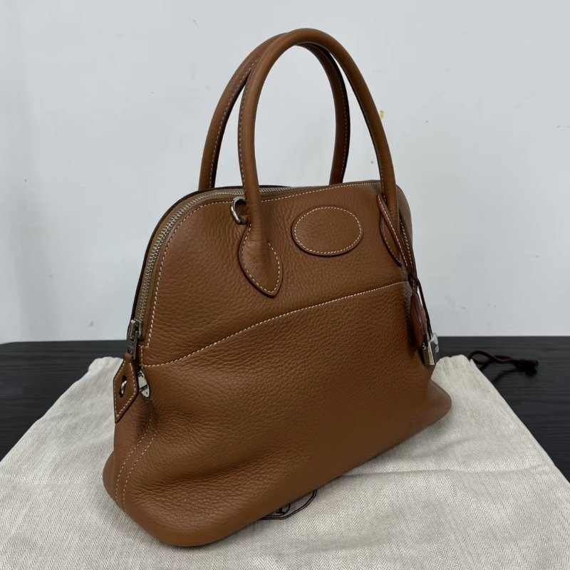 HERMES Bolide金棕色銀扣保齡球包31手提肩背斜背包31*23*12 99新配件塵袋鑰匙鎖-1