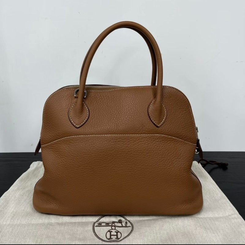 HERMES Bolide金棕色銀扣保齡球包31手提肩背斜背包31*23*12 99新配件塵袋鑰匙鎖-2