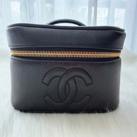 CHANEL香奈兒 荔枝皮 黑金 化妝包 手提包