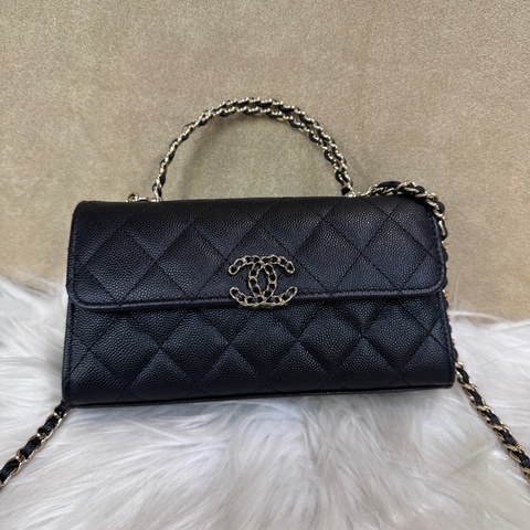 Chanel Kelly 黑金荔枝皮手提斜背包 晶片款