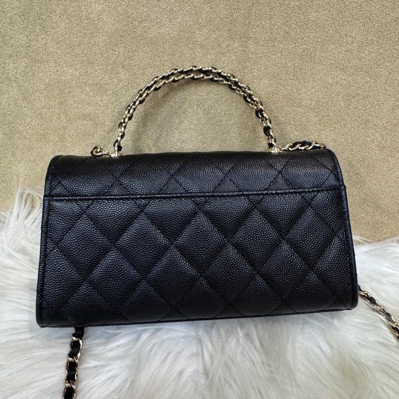 Chanel Kelly 黑金荔枝皮手提斜背包 晶片款-1