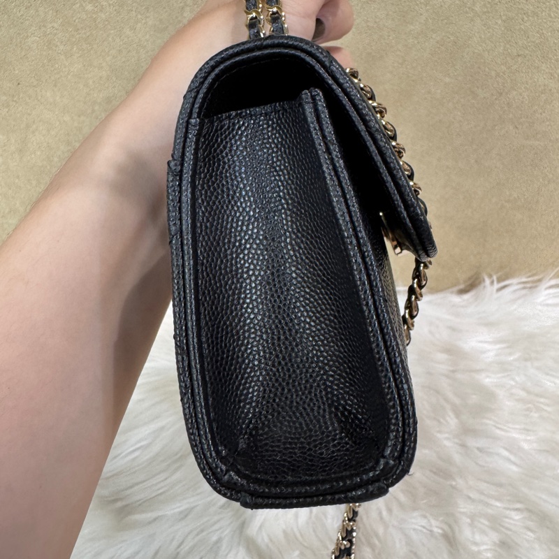 Chanel Kelly 黑金荔枝皮手提斜背包 晶片款-2