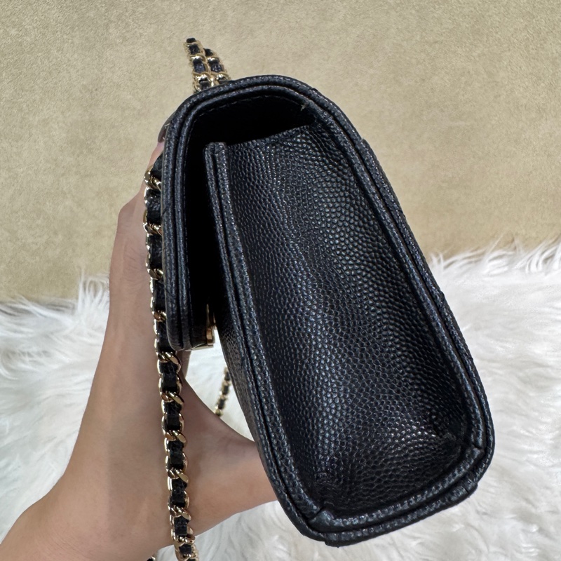 Chanel Kelly 黑金荔枝皮手提斜背包 晶片款-3