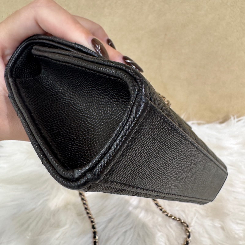 Chanel Kelly 黑金荔枝皮手提斜背包 晶片款-5