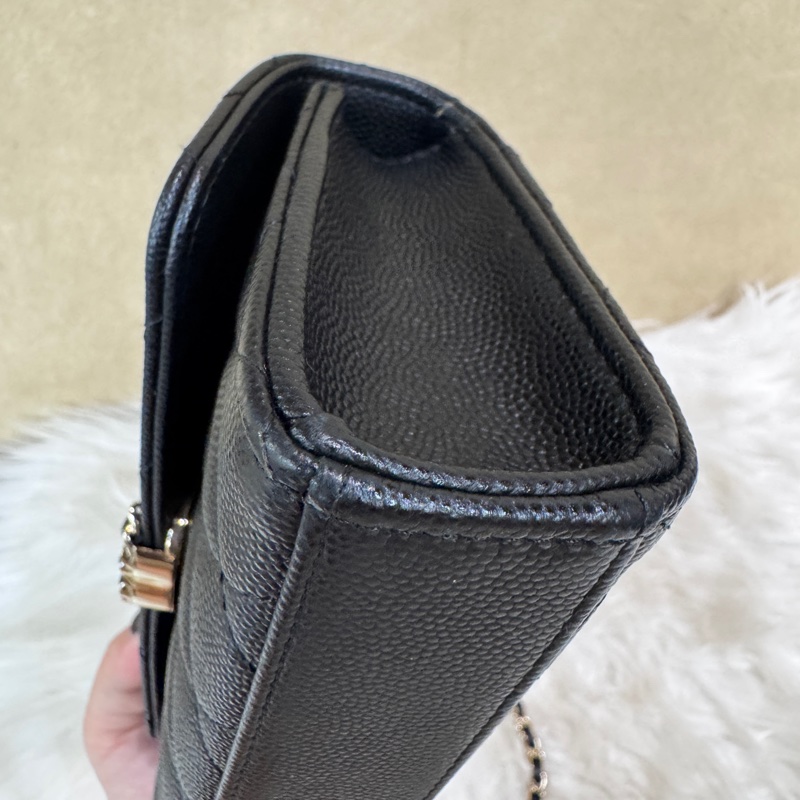 Chanel Kelly 黑金荔枝皮手提斜背包 晶片款-6