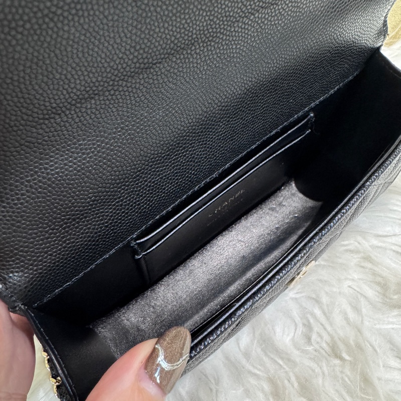 Chanel Kelly 黑金荔枝皮手提斜背包 晶片款-8