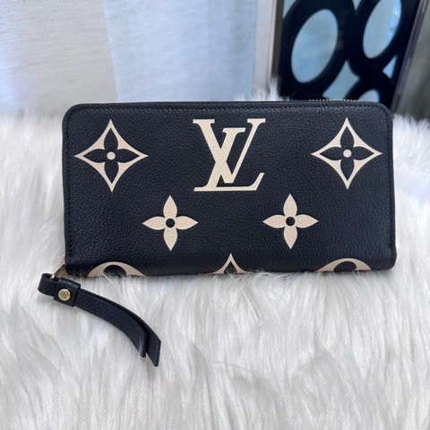 LV 黑拼奶油白雙色拉鍊長夾 晶片款 閒置未使用