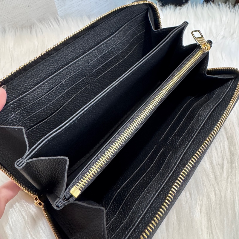 LV 黑拼奶油白雙色拉鍊長夾 晶片款 閒置未使用-5