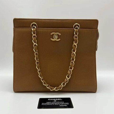 CHANEL 中古焦糖色金扣琴譜肩背腋下包25*22*10 98新配件保卡塵袋