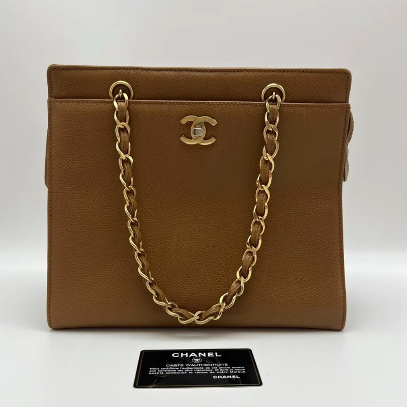 CHANEL 中古焦糖色金扣琴譜肩背腋下包25*22*10 98新配件保卡塵袋-0
