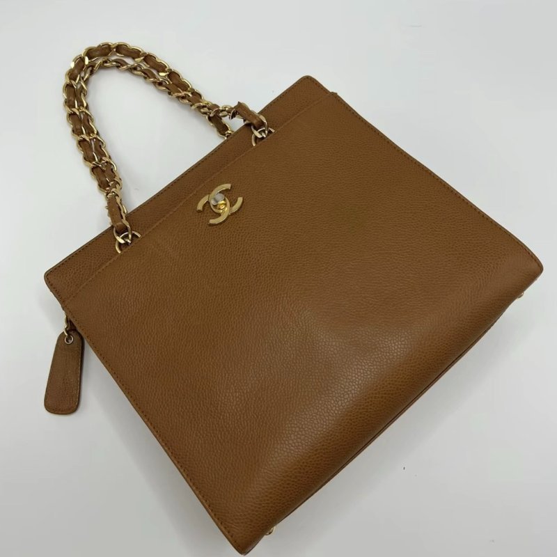 CHANEL 中古焦糖色金扣琴譜肩背腋下包25*22*10 98新配件保卡塵袋-2