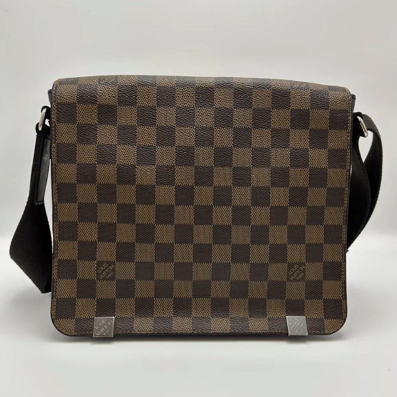LV 棕棋盤翻蓋郵差肩背斜背包25*22*7 98新配件塵袋-0