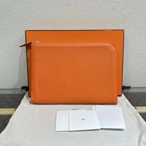 HERMES 橘色平板收納包29*21.5*3 99新配件盒子塵袋購證