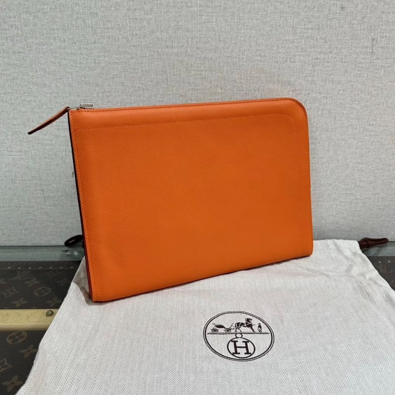 HERMES 橘色平板收納包29*21.5*3 99新配件盒子塵袋購證-1