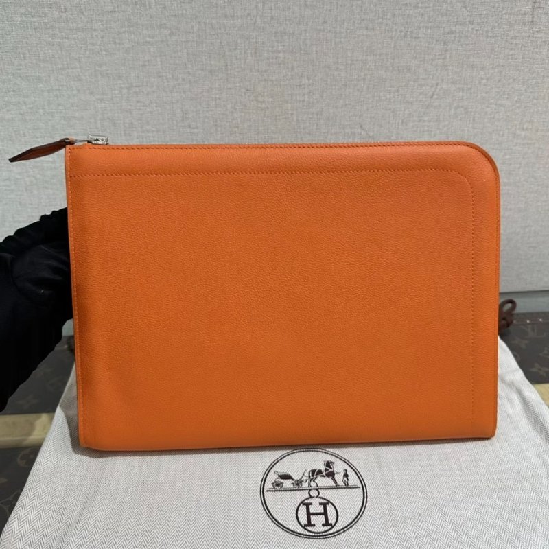 HERMES 橘色平板收納包29*21.5*3 99新配件盒子塵袋購證-4