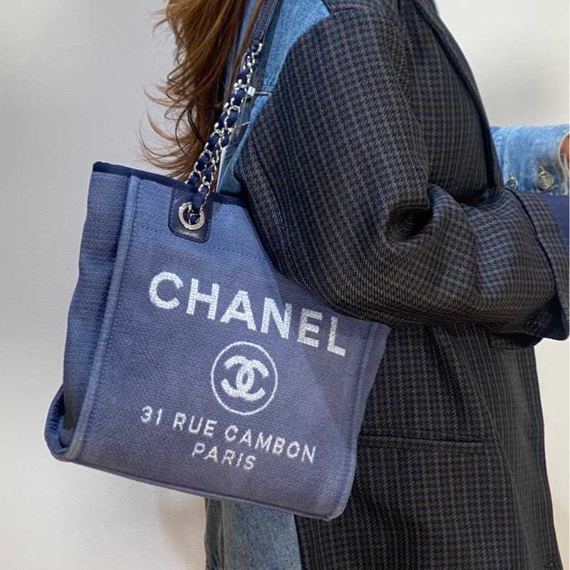 「JL精品代購」9新 Chanel 香奈兒 藍色 沙灘包 pm-1