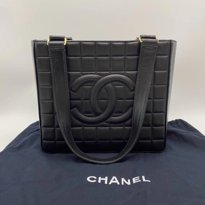 CHANEL 黑金中古冰格手提托特包25*21.5*8 98新配件塵袋-0