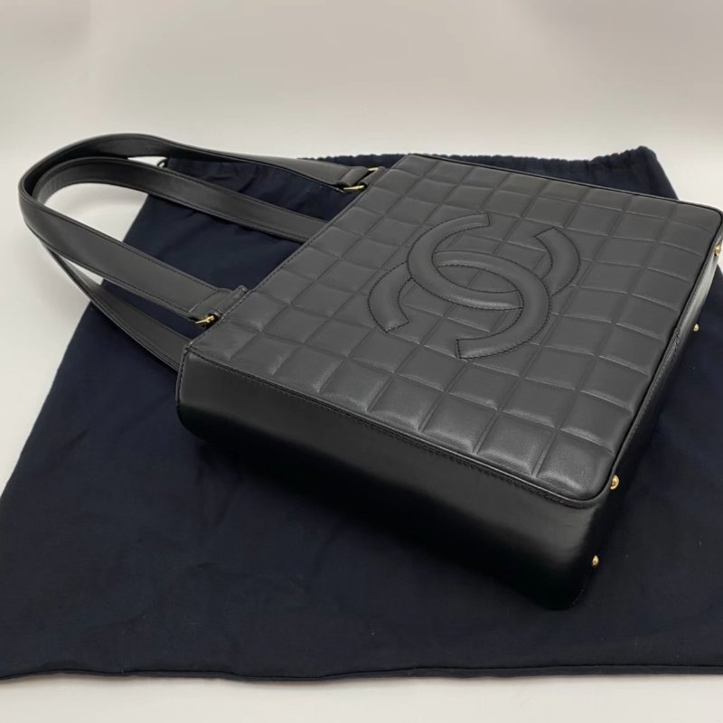 CHANEL 黑金中古冰格手提托特包25*21.5*8 98新配件塵袋-1
