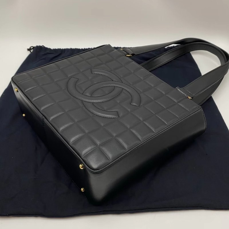 CHANEL 黑金中古冰格手提托特包25*21.5*8 98新配件塵袋-3