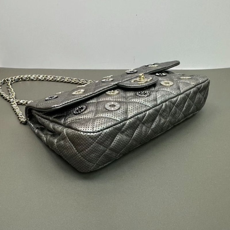 CHANEL 金幣滿鑽徽章CF銀色鏤空肩背斜背包30*17*6 98新配件塵袋-2