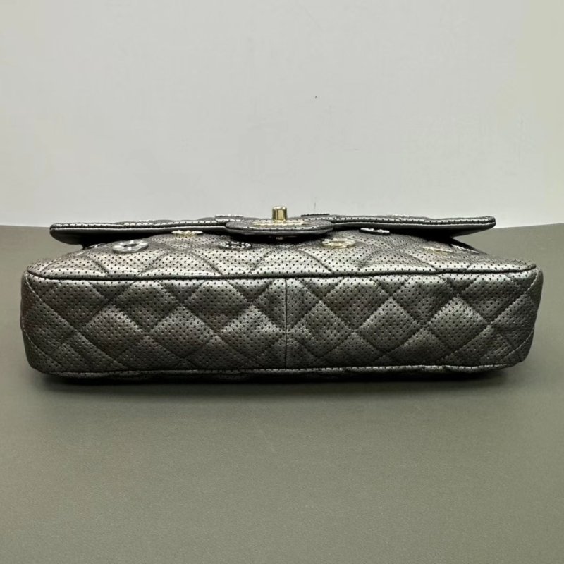 CHANEL 金幣滿鑽徽章CF銀色鏤空肩背斜背包30*17*6 98新配件塵袋-3