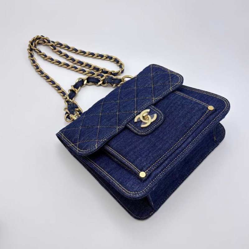 CHANEL 牛仔23S中號豆腐郵差包22*18.5*7.5 全新閒置配件盒子塵袋-1