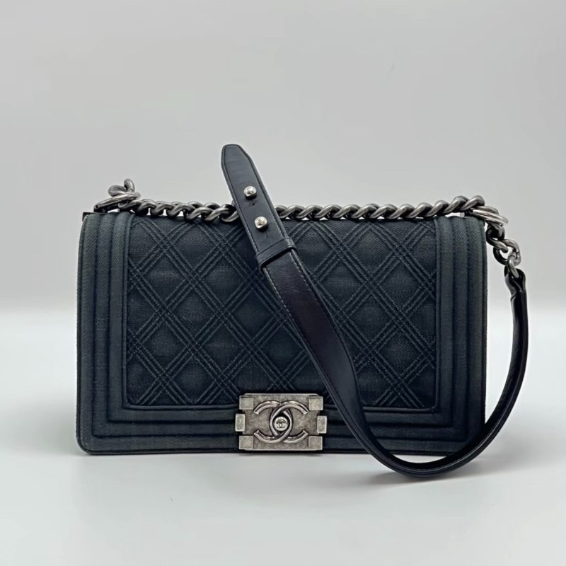 CHANEL牛仔Leboy中號肩背斜背包 25*14 98新配件塵袋-0