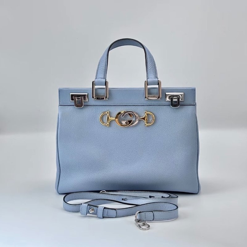 GUCCI Zumi藍色金屬雙G扣手提肩背斜背包28*21*11.5 98新配件塵袋-0