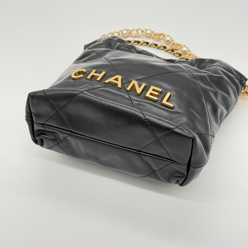 全網唯一✨甜價來襲【大全套♥️ 珍珠稀有限量款】CHANEL 香奈兒 22bag Mini 黑色 牛皮 珍珠手提鏈條⛓️ 皮穿鏈肩帶（可以拆卸）｜-3