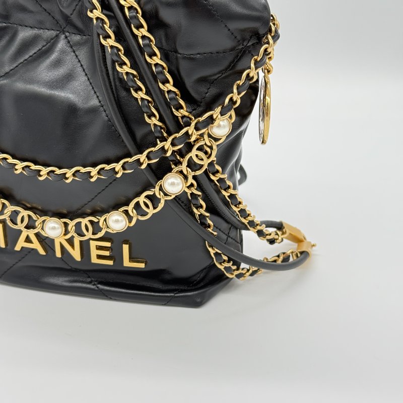 全網唯一✨甜價來襲【大全套♥️ 珍珠稀有限量款】CHANEL 香奈兒 22bag Mini 黑色 牛皮 珍珠手提鏈條⛓️ 皮穿鏈肩帶（可以拆卸）｜-5