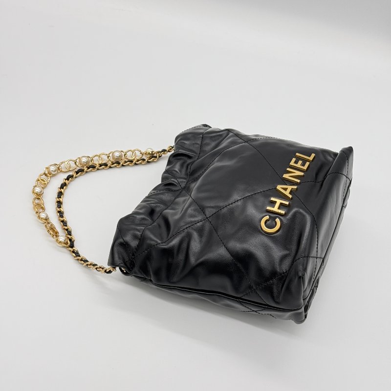 全網唯一✨甜價來襲【大全套♥️ 珍珠稀有限量款】CHANEL 香奈兒 22bag Mini 黑色 牛皮 珍珠手提鏈條⛓️ 皮穿鏈肩帶（可以拆卸）｜-7