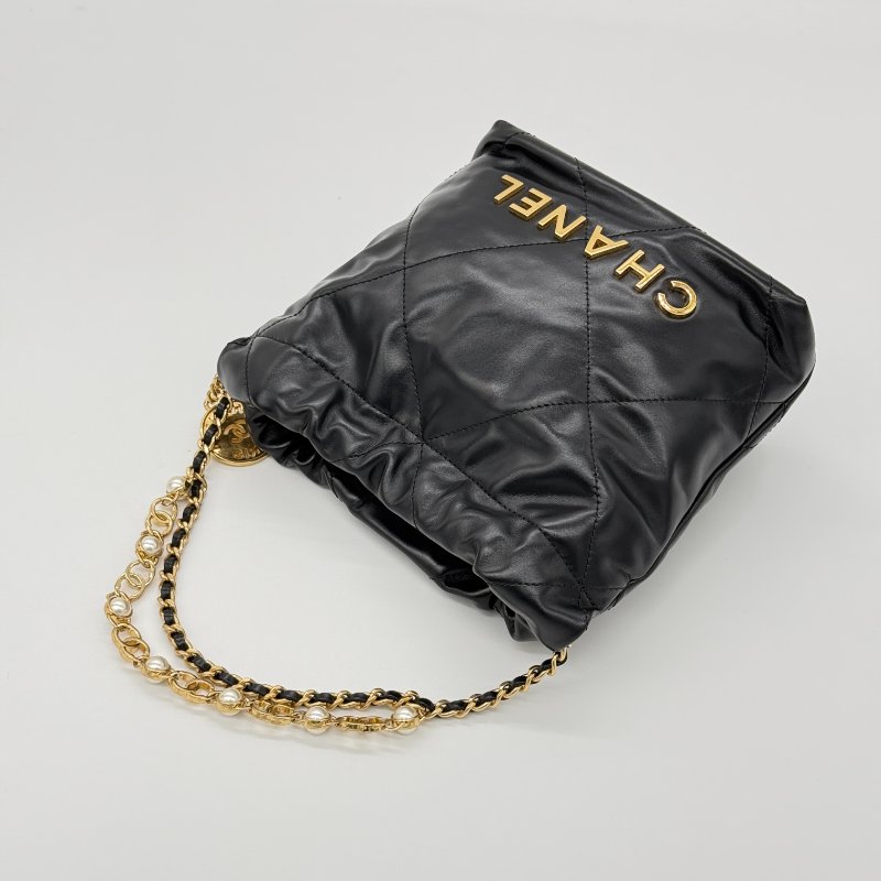 全網唯一✨甜價來襲【大全套♥️ 珍珠稀有限量款】CHANEL 香奈兒 22bag Mini 黑色 牛皮 珍珠手提鏈條⛓️ 皮穿鏈肩帶（可以拆卸）｜-8