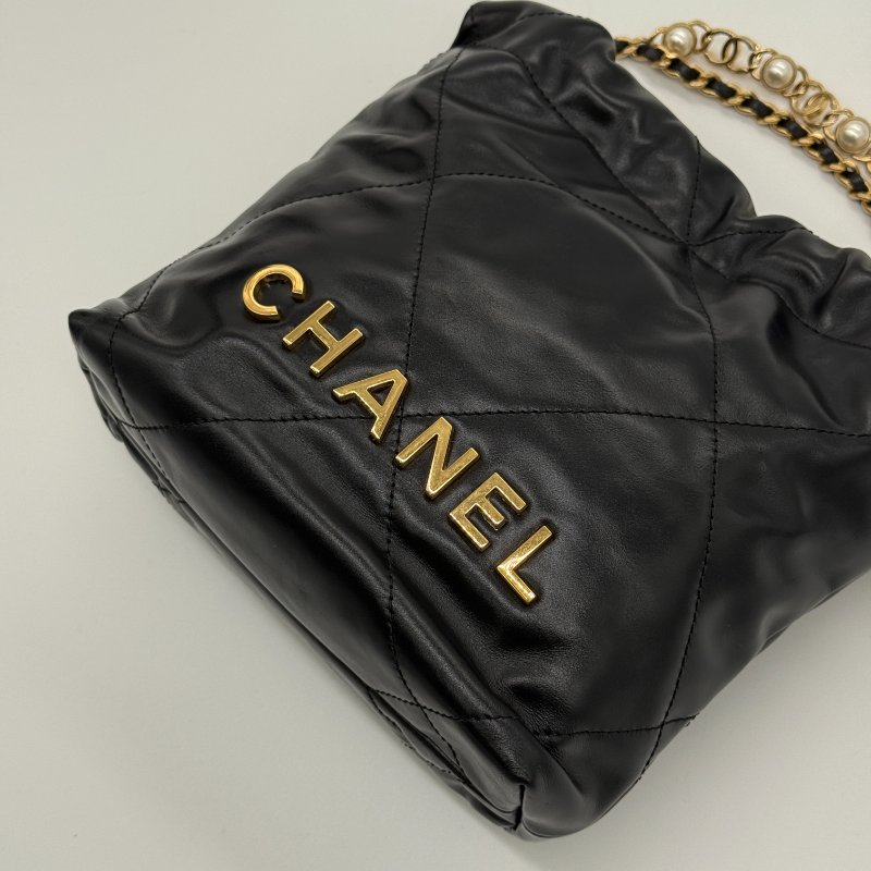 全網唯一✨甜價來襲【大全套♥️ 珍珠稀有限量款】CHANEL 香奈兒 22bag Mini 黑色 牛皮 珍珠手提鏈條⛓️ 皮穿鏈肩帶（可以拆卸）｜-10