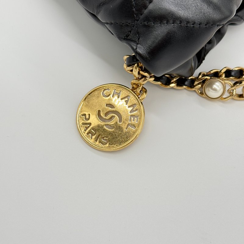 全網唯一✨甜價來襲【大全套♥️ 珍珠稀有限量款】CHANEL 香奈兒 22bag Mini 黑色 牛皮 珍珠手提鏈條⛓️ 皮穿鏈肩帶（可以拆卸）｜-11
