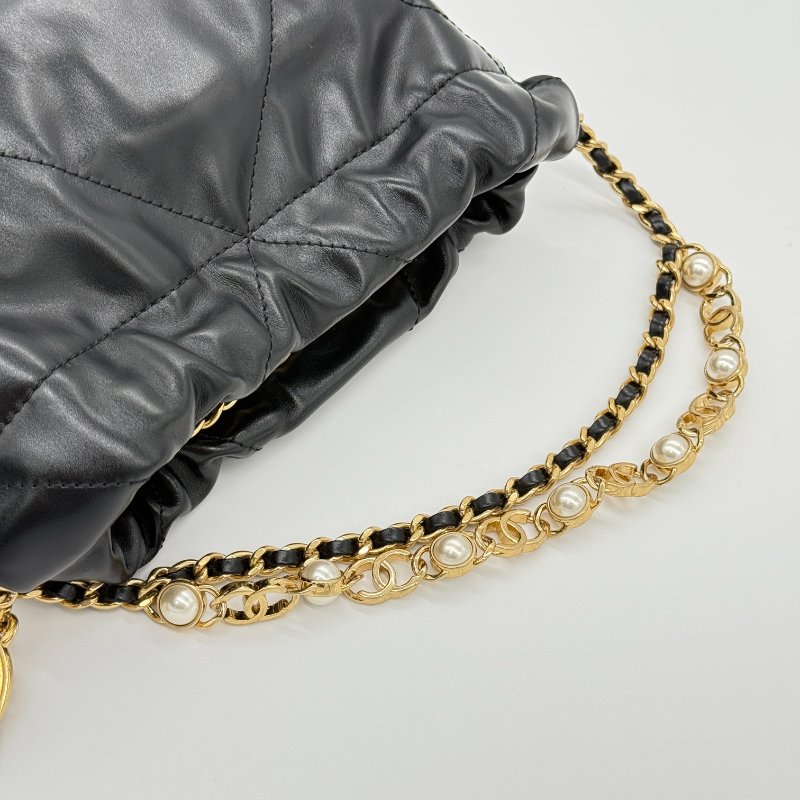全網唯一✨甜價來襲【大全套♥️ 珍珠稀有限量款】CHANEL 香奈兒 22bag Mini 黑色 牛皮 珍珠手提鏈條⛓️ 皮穿鏈肩帶（可以拆卸）｜-12